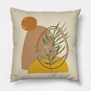 Minimal Modern  Abstract Shapes  Green leaf Warm Tones  Design Pillow