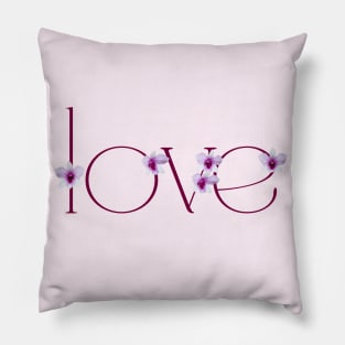 Light Pink and Purple Orchid Flower Decorated Word LOVE Pillow