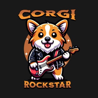 Funny Cartoon Corgi Rockstar T-Shirt