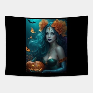 Orange Flowered Mermaid Tapestry