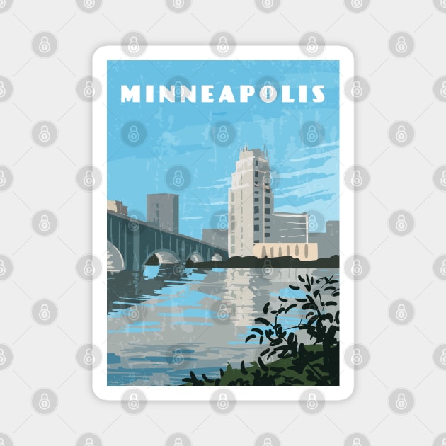 Minneapolis, USA.Retro travel poster Magnet by GreekTavern