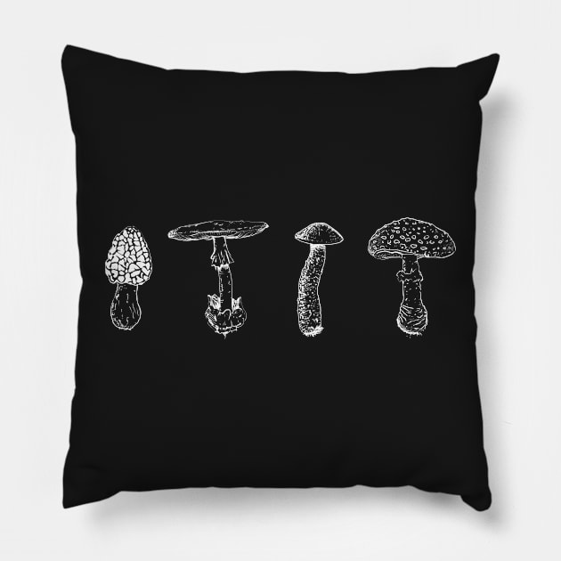 row of mushrooms Pillow by MugDesignStore