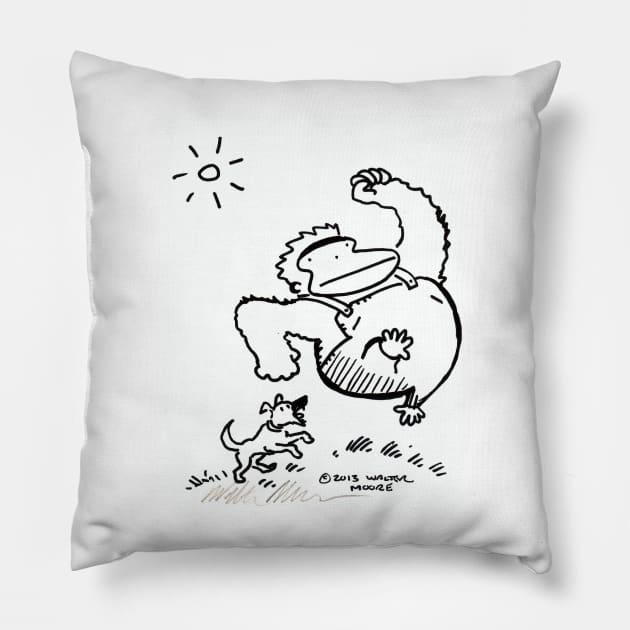 Big Ape Runs from Little Dog Pillow by WalterMoore