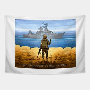 Russian Warship Go Fuck Yourself Graphic Poster Stand with Ukraine Glory to Heroes Support for Ukraine Tapestry