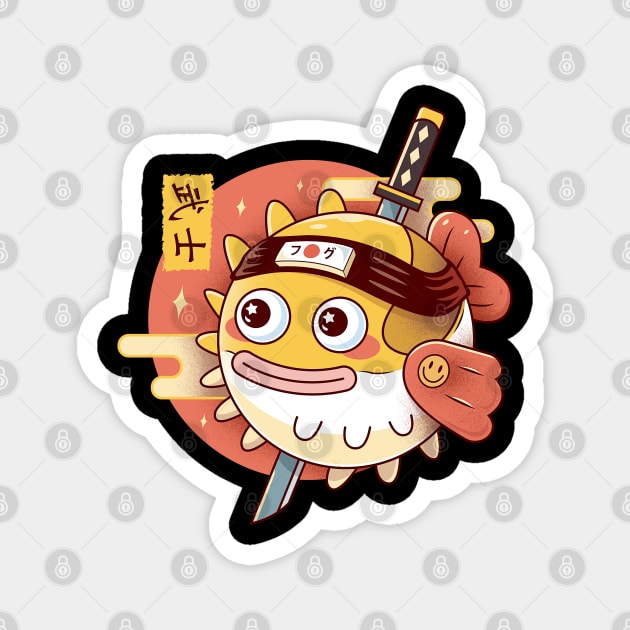 Japanese Samurai Blowfish Magnet by Lagelantee