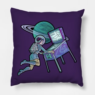 SpaceGirl Pinball - Retro Astronaut Gamer Girl Pillow