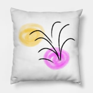 Pink yellow black abstract line art Pillow