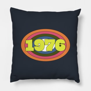 Yellow Year 1976 Rainbow Ellipse Vintage Typography Pillow