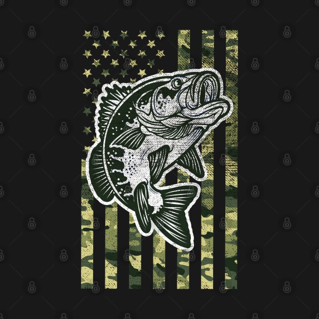 Bass Fishing American Camo USA Flag, Fisherman Gift by DragonTees