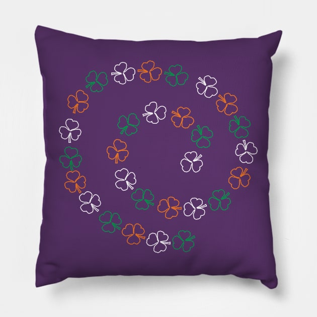 Green White Orange Line St Patricks Day Shamrock Spiral Pillow by ellenhenryart