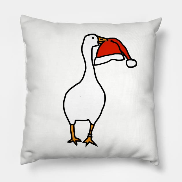 White Goose Steals Christmas Santa Hat Pillow by ellenhenryart