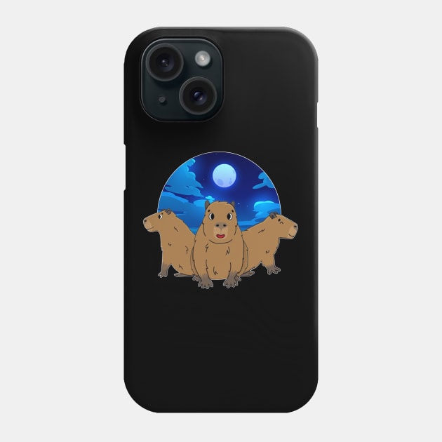 Funny Capybaras design - Three Moon Capybaras - gift idea for Capybaras & Moon lovers Phone Case by HBart