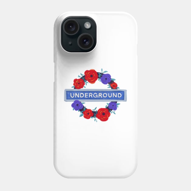 London tube undergound floral sign - watercolor flower wreath Phone Case by alfrescotree