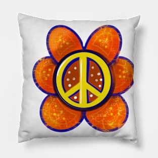 Peace sign in orange flower hippy retro hippie tie dye Pillow