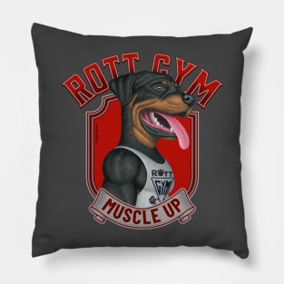 Fun Rottweiler in Rott Gym Muscle Up with red accents Pillow