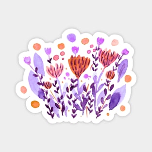 Watercolor whimsical flowers - purple and orange Magnet