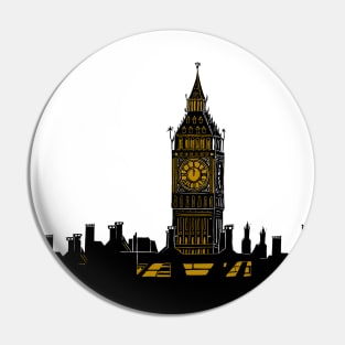 Big Ben and rooftops of London Silhouette Pin