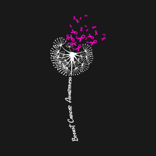 Dandelion Pink Ribbon October Breast Cancer Awareness T-Shirt