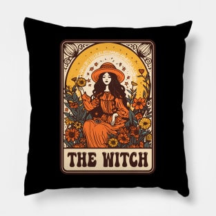 The Witch Tarot Groovy Vintage Halloween Plant Lover Pillow