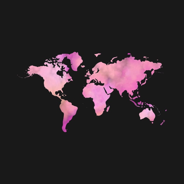 Pink Watercolor World Map by PanyaCreative