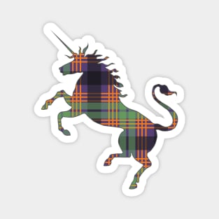 Scottish Purple, Orange and Green Tartan Rearing Unicorn Silhouette Magnet