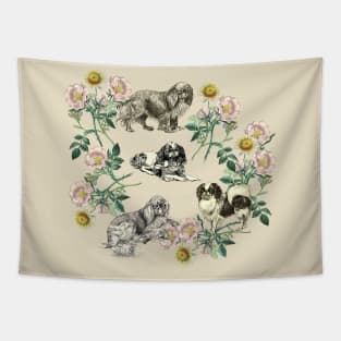 Spaniel Dogs wit Dog Rose Wreath Tapestry