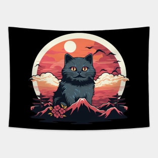 Giant cat sunset background Tapestry