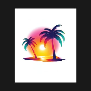 Retro Palm Tree Sunset Beach T-Shirt