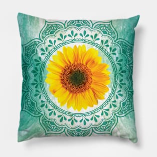 Turquoise SUNFLOWER Pillow