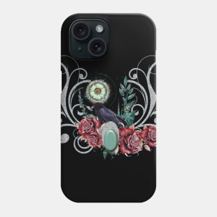 Elegant vintage roses with crow, Phone Case