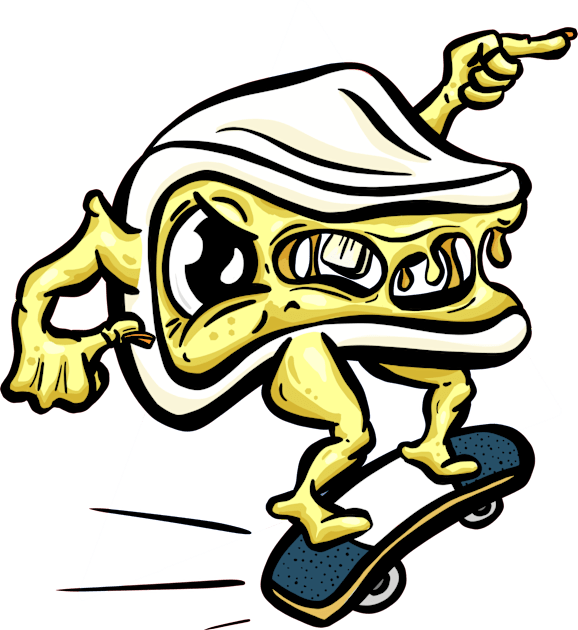 The Skateboarding Brie Cheese Mascot Kids T-Shirt by Squeeb Creative