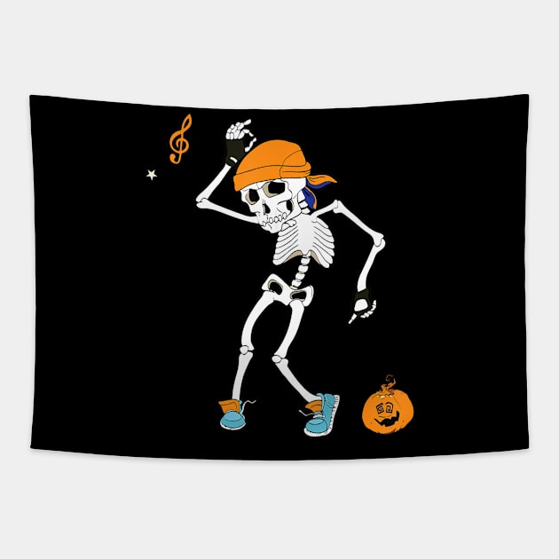 Halloween Shirt Funny Halloween Dancing Skeleton Tapestry by Sinclairmccallsavd