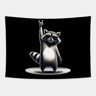 Retro Raccoon Rock and Roll Music Gift Funny Raccoon Tapestry