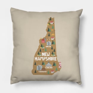 New Hampshire USA State Illustrated Map Pillow