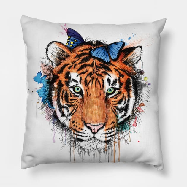 Tiger & Butterfly Pillow by EduardoLimon