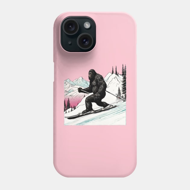 Funny Bigfoot Skiing Dad Bigfoot Believer and Ski in Mountain Phone Case by DaysuCollege