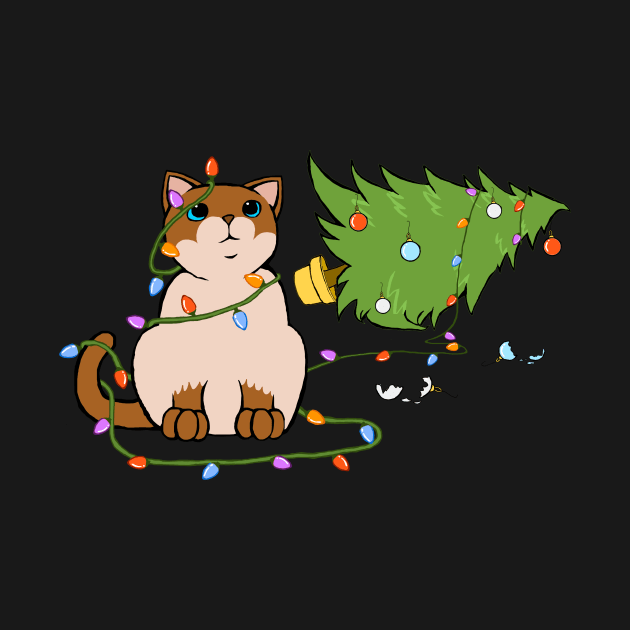 Meowy Christmas Siamese Cat Knocking Over Christmas Tree by xenotransplant