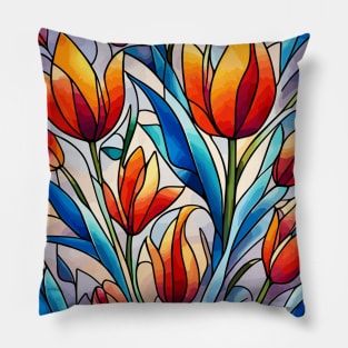 Tulip Stained Glass Art Pillow