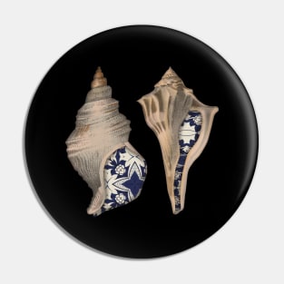 Seashell Pair Blue Mosaic Pin