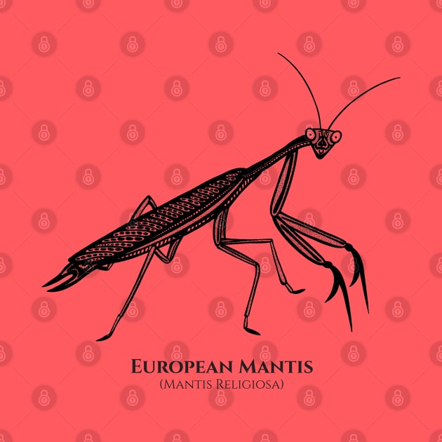 Praying Mantis with Common and Scientific Names - insect design by Green Paladin