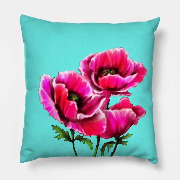 botanical illustration with elements of poppy flowers Pillow by EEVLADA