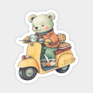 A cute teddy bear riding scooter bike Magnet