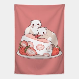 Two ferrets on a piece of a strawberry fluffy cake Tapestry