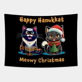 Merry Christmas Happy Hanukkah Jewish Christian Cat Lovers Tapestry