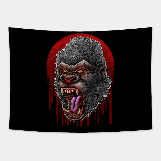 Bloody Kong Head Tapestry by LillyRise
