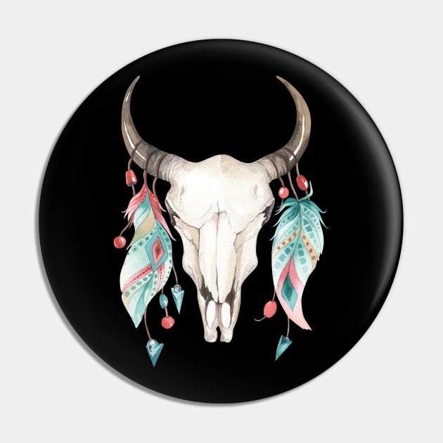 Boho Cow Skull Pin by PixelArt