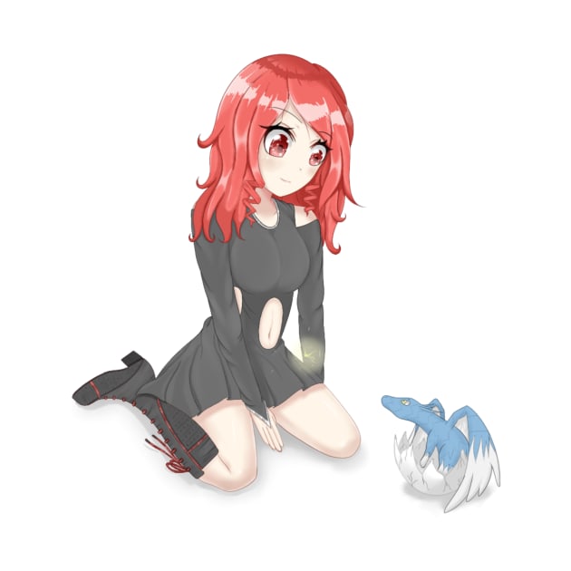 Red Hair Dragon Anime Girl With Baby Dragon by Ghosyboid