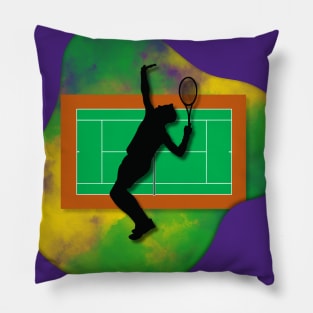 Tennis Player with Tennis Court Background and Wimbledon Colours 6 Pillow