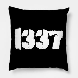 1337, white text Pillow