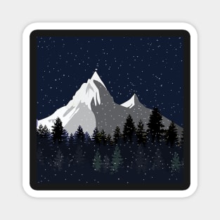 Snow Mountain & Pine Trees, Night Sky Country Cabin Design Snowfall Magnet